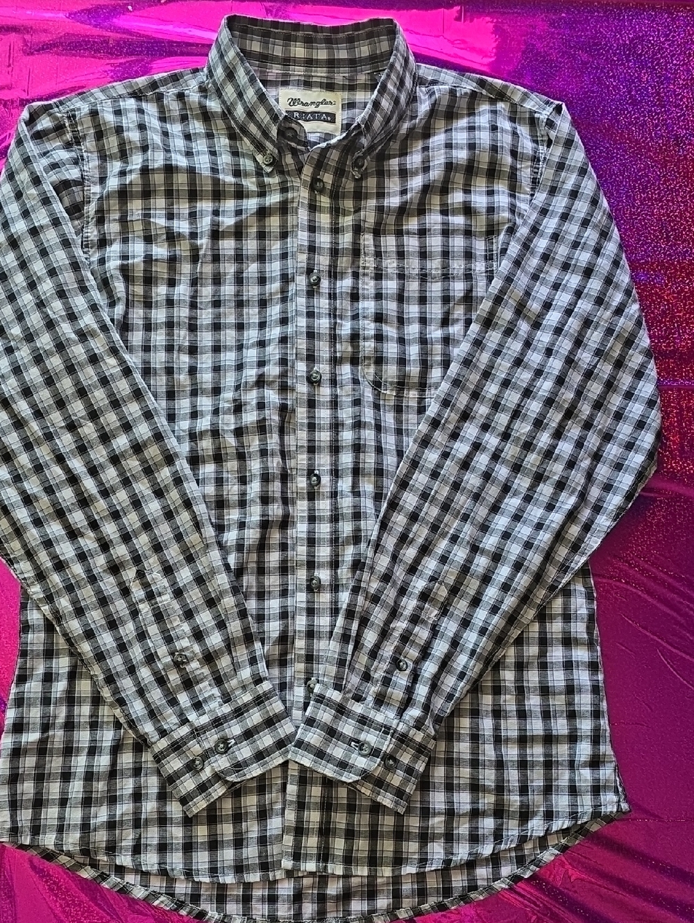 Wrangler Black and White Plaid Button-Down Shirt